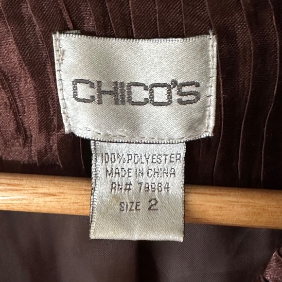 Chicos Brown‎ Light Crinkle Shiny Two Button Lined Blazer Jacket Size 2 US Large - Picture 7 of 8
